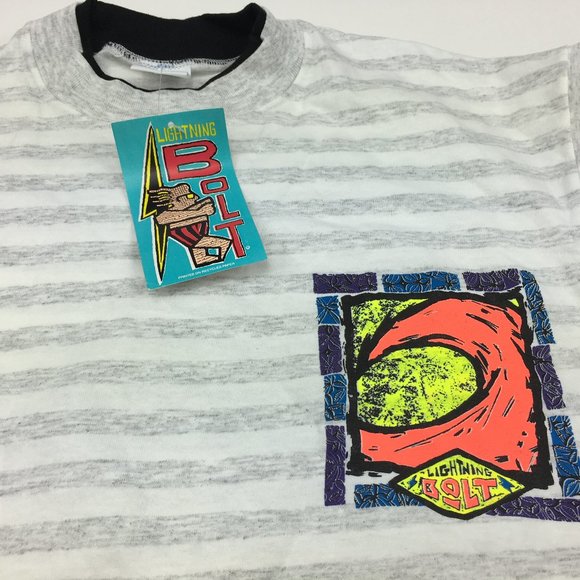 Lightening Bolt Mens Large Multicolor Striped Logo - Picture 5 of 9